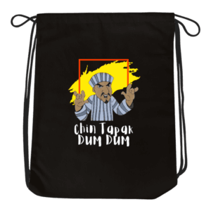 Chin Tapak Dum Dum - Printed Black Unisex Drawstring Bag